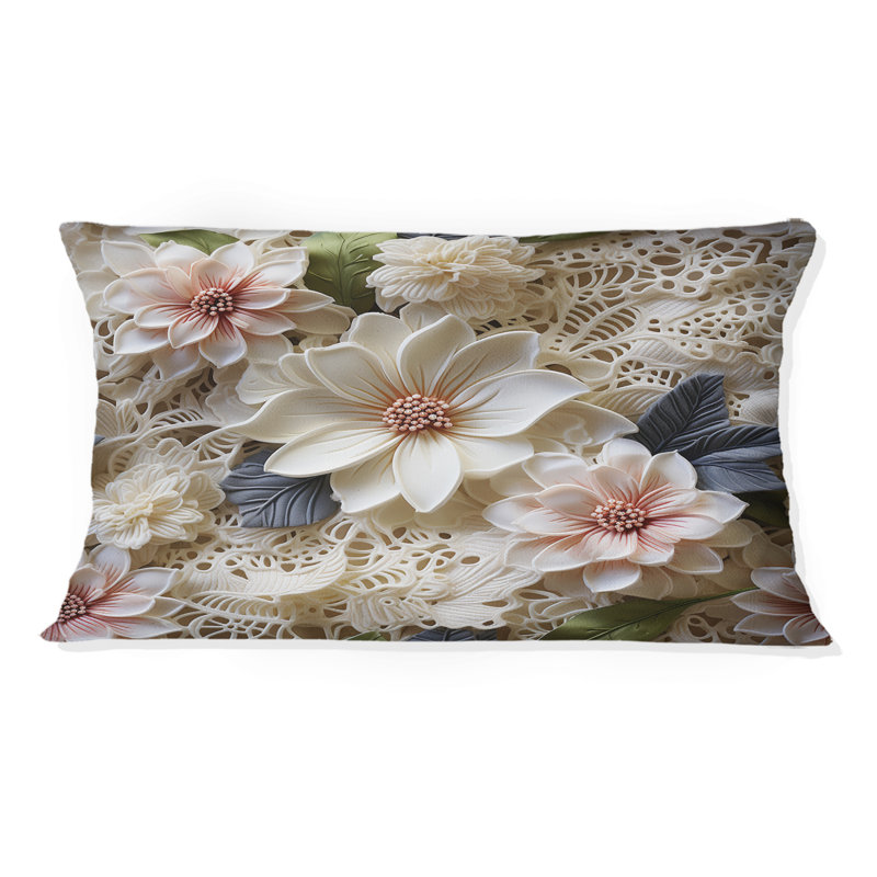 Design Art White Vintage Floral Lace Veil V Floral Printed Throw Pillow Wayfair Canada